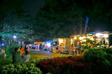 コキアライトアップ 2014年 ケータリングカーが並ぶ園内
